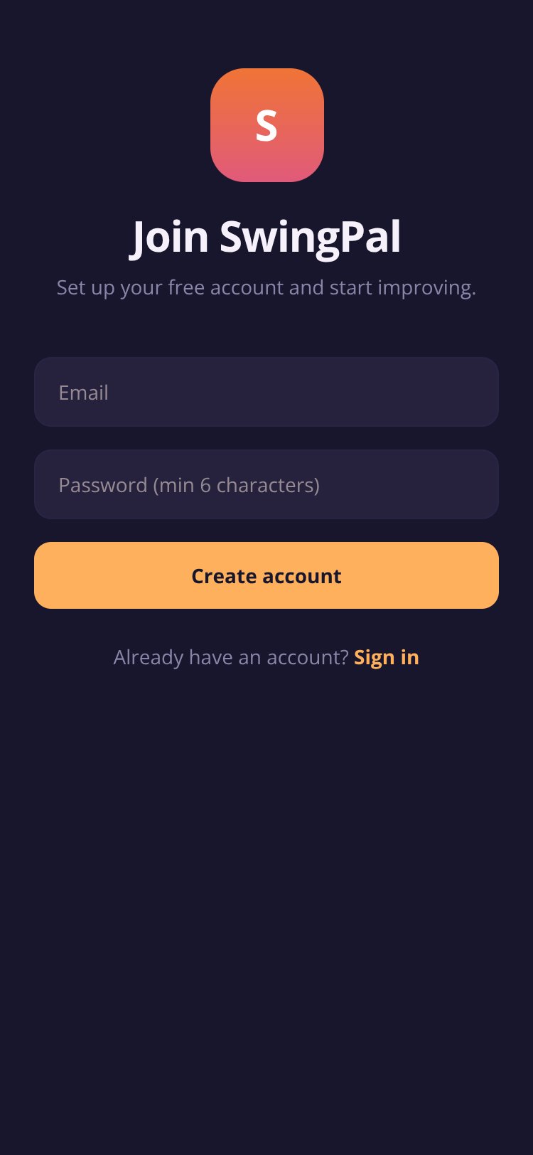 SwingPal screen 2