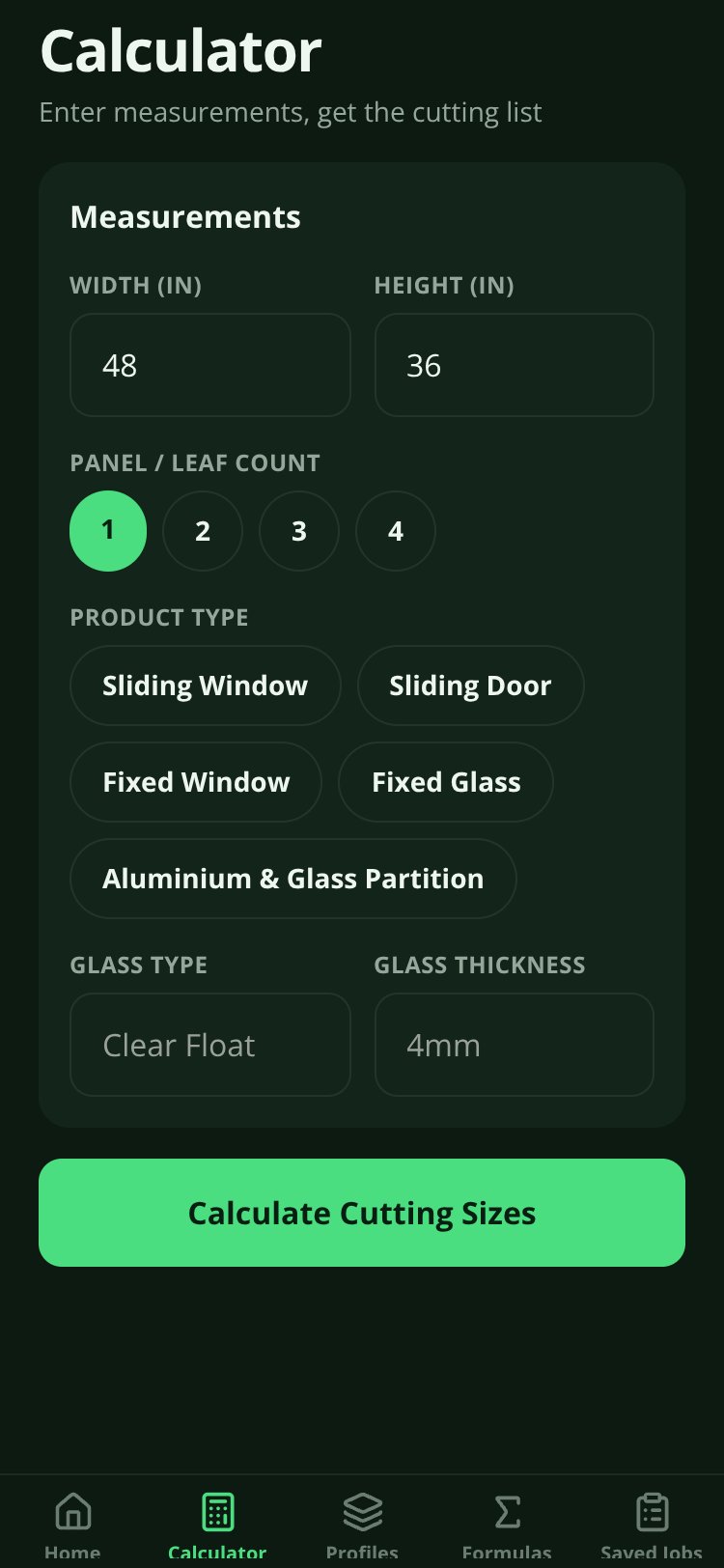 Aluminium & Glass Cutting Calculator screen 3