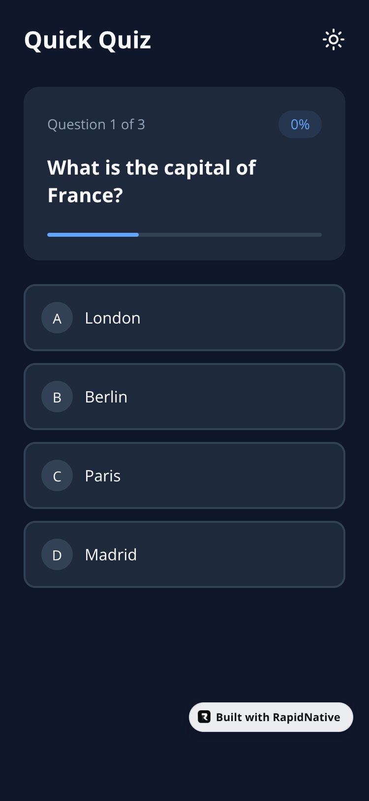 QuickQuiz screen 1