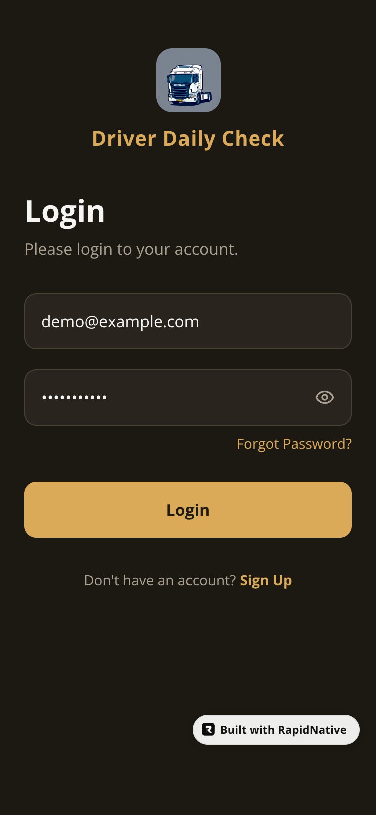 Driver Daily Check screen 1