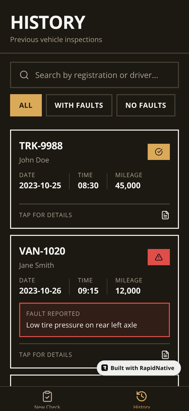 Driver Daily Check screen 3