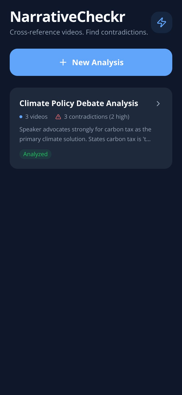 NarrativeCheckr screen 1