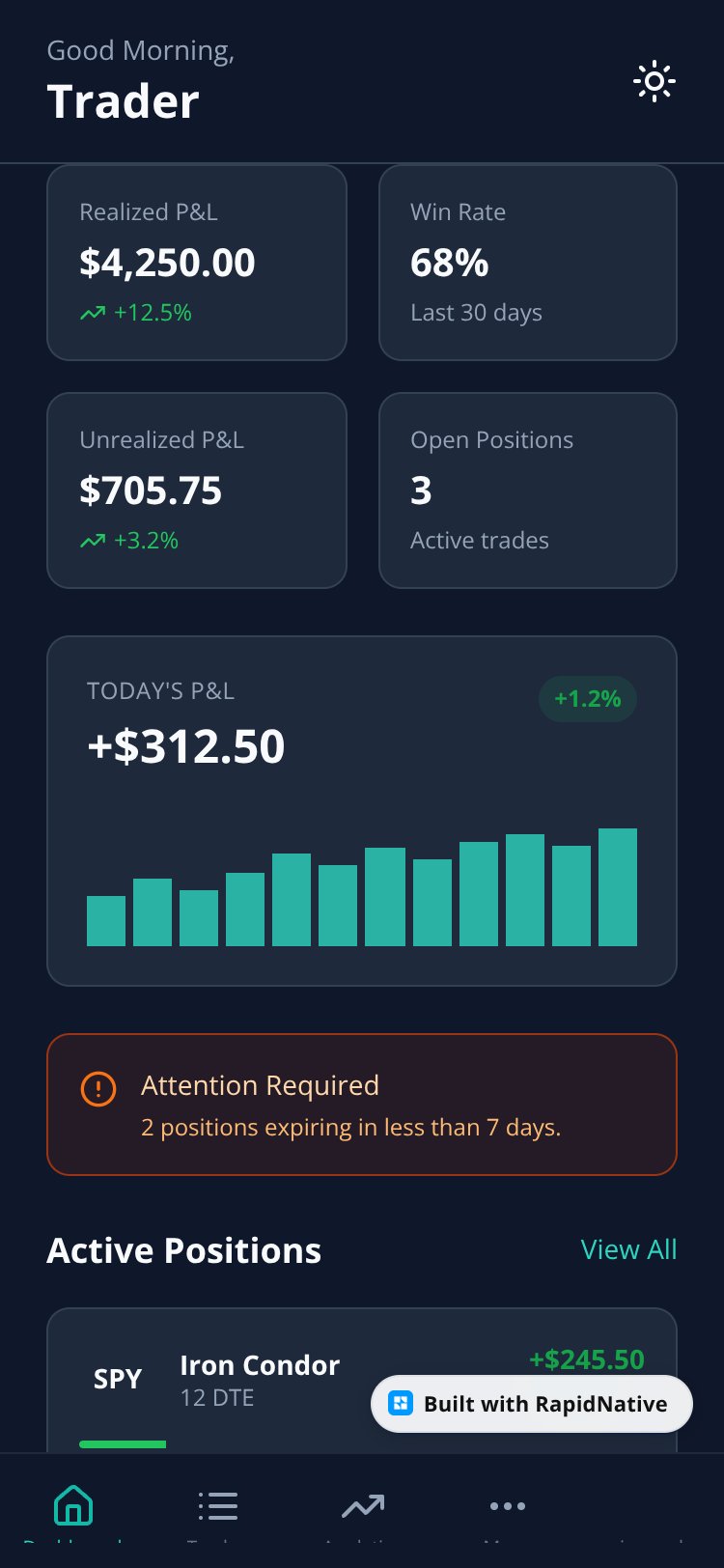 Options Tracker screen 2