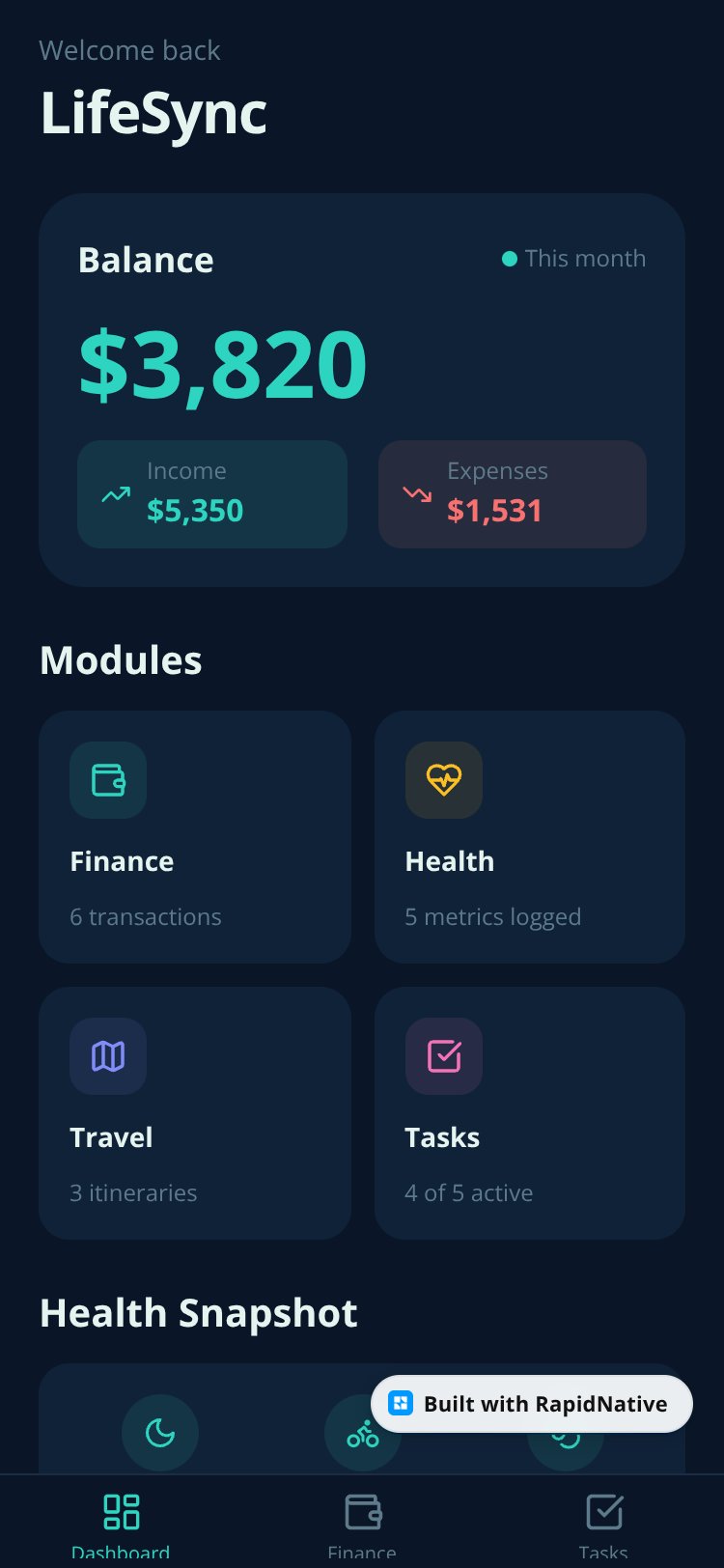 LifeSync screen 1