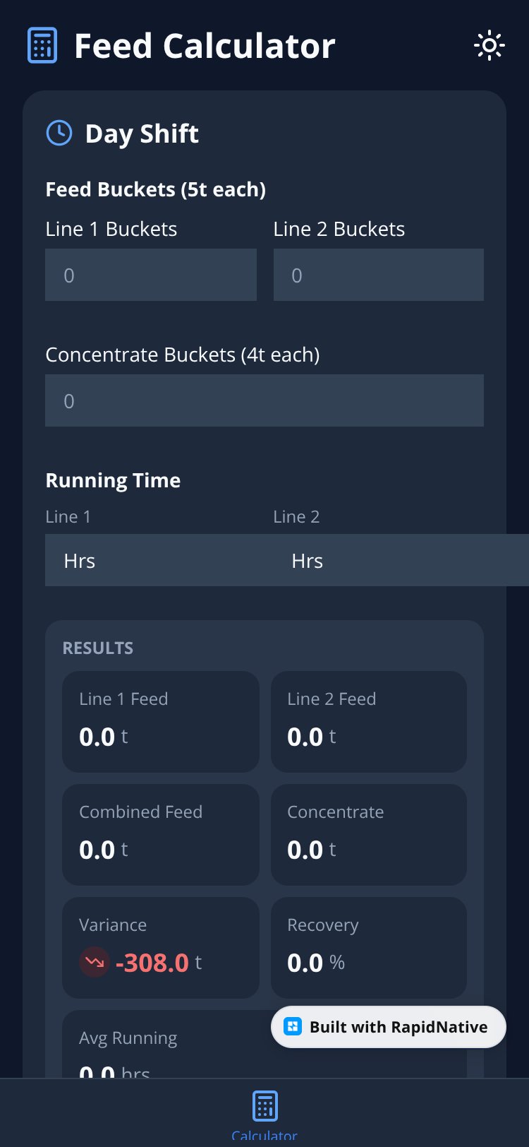 FeedCalc screen 1