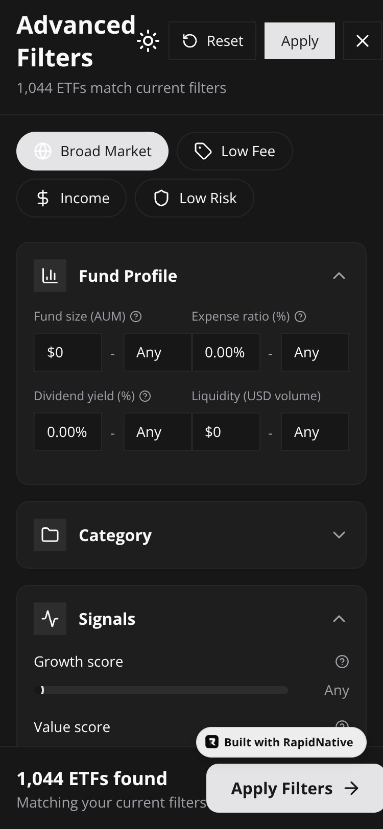 ETF Filter Pro screen 1