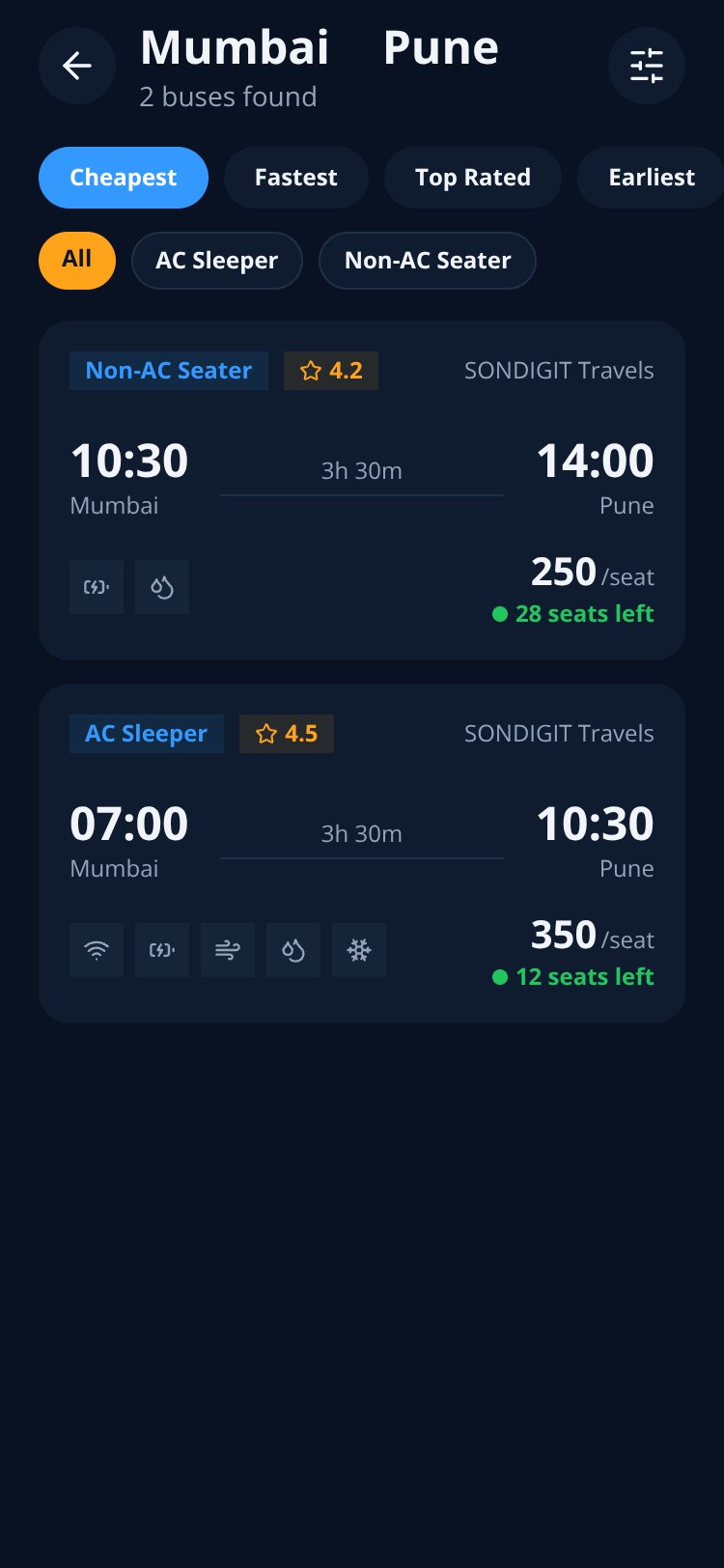 SONDIGIT Bus Booking screen 1