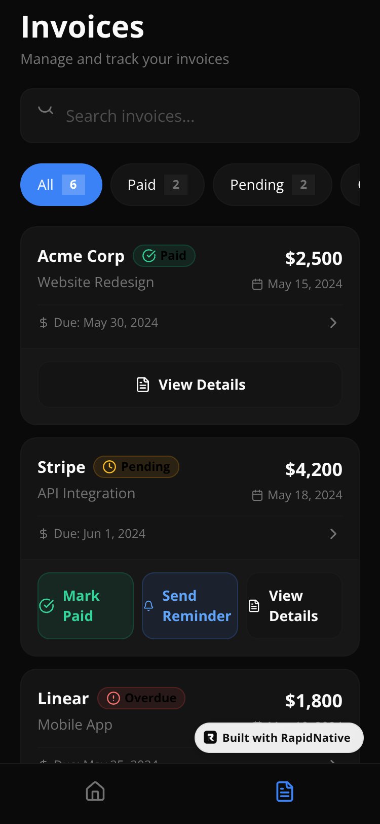 InvoiceFlow screen 1