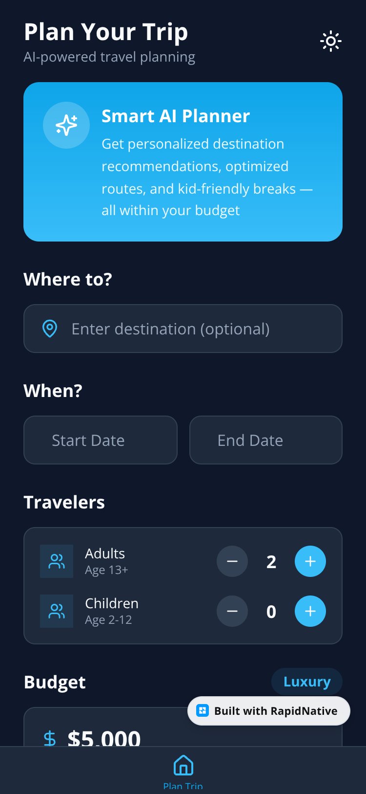 TravelPlanner screen 1