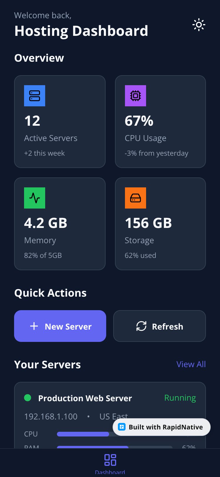 Hosting Panel screen 1