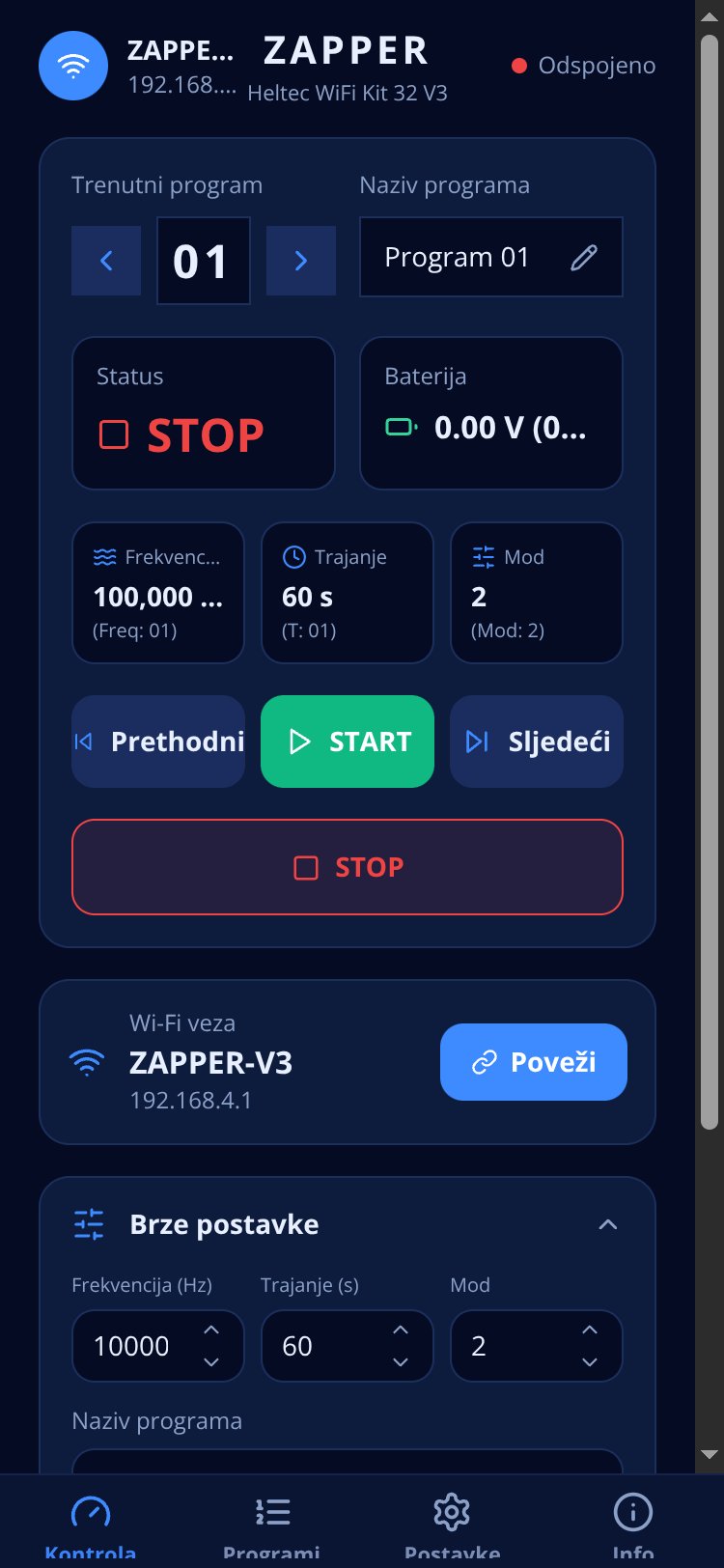 Zapper Control screen 2