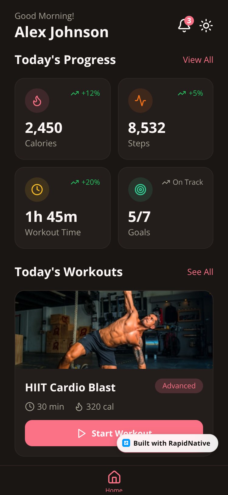 FitTrack screen 1