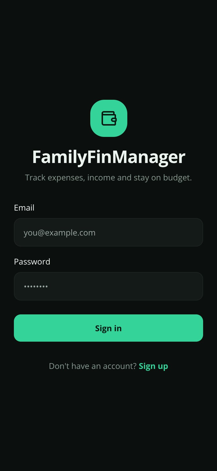 FamilyFinManager screen 1