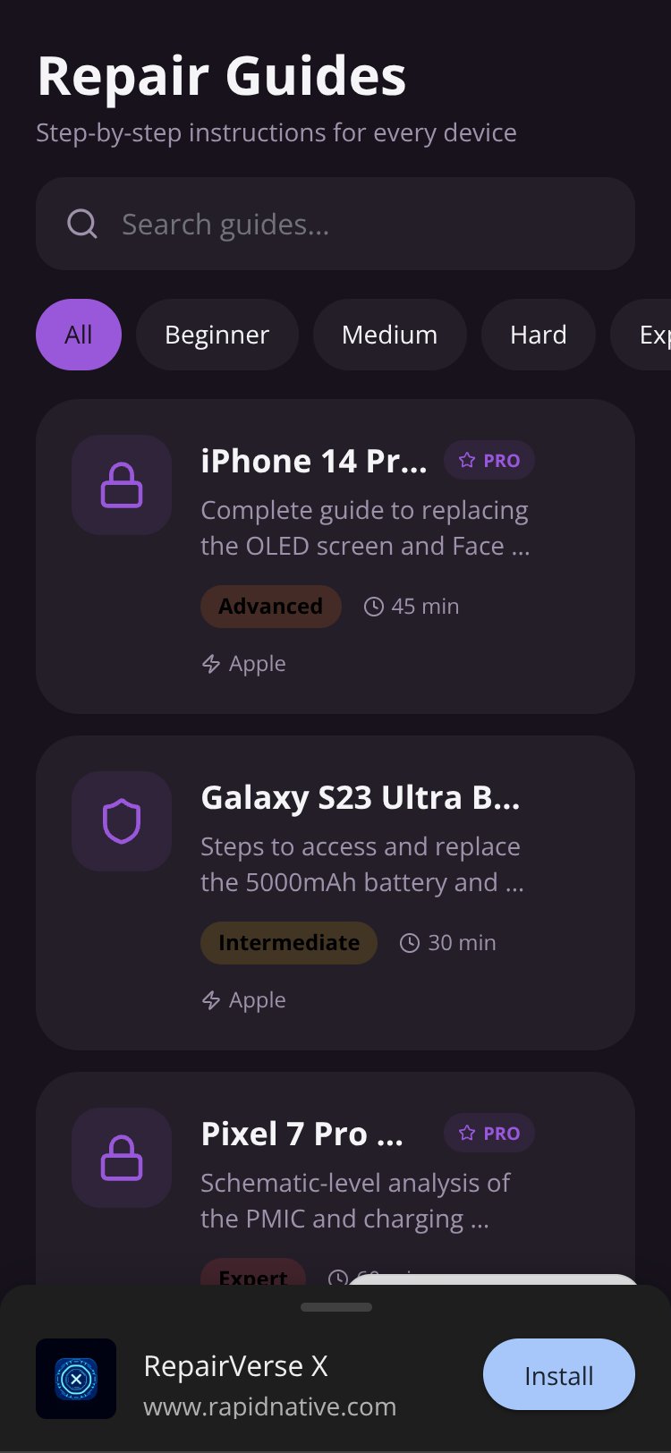 RepairVerse X screen 1