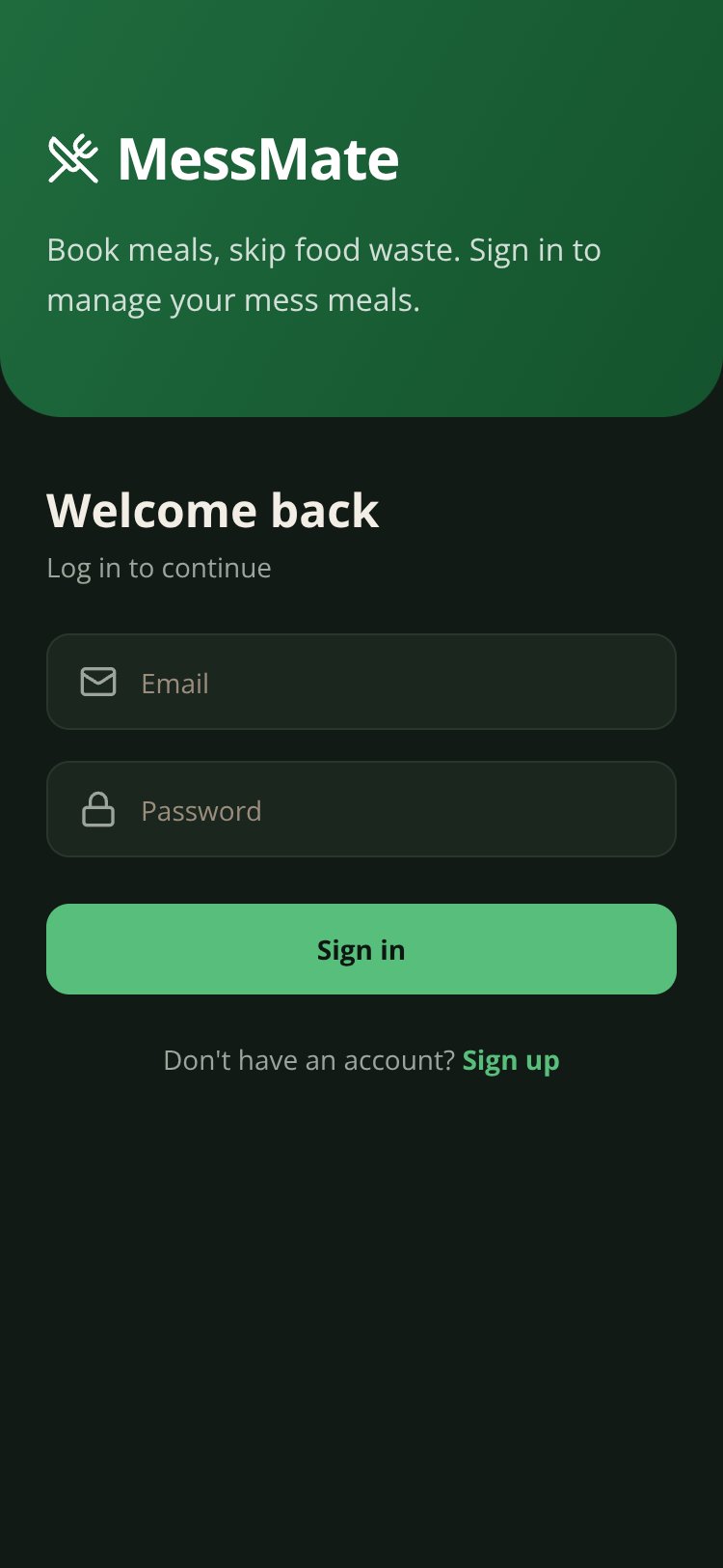 MessMate screen 1