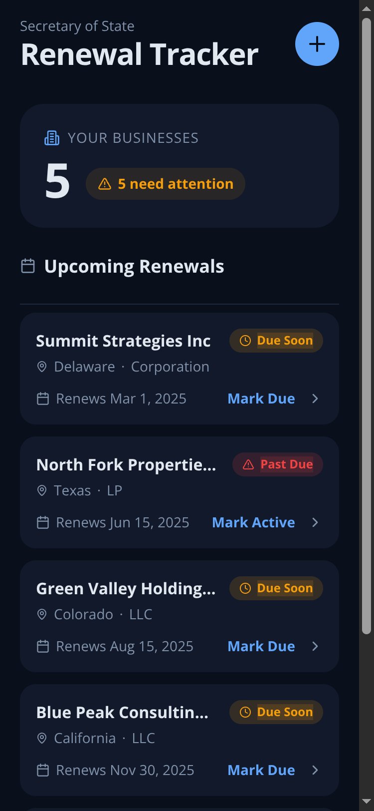 BizRenew screen 1