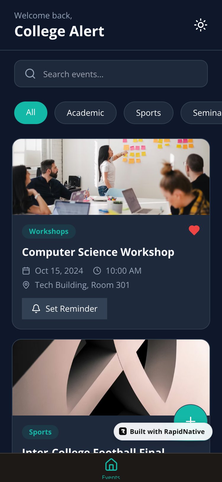 College Alert screen 2