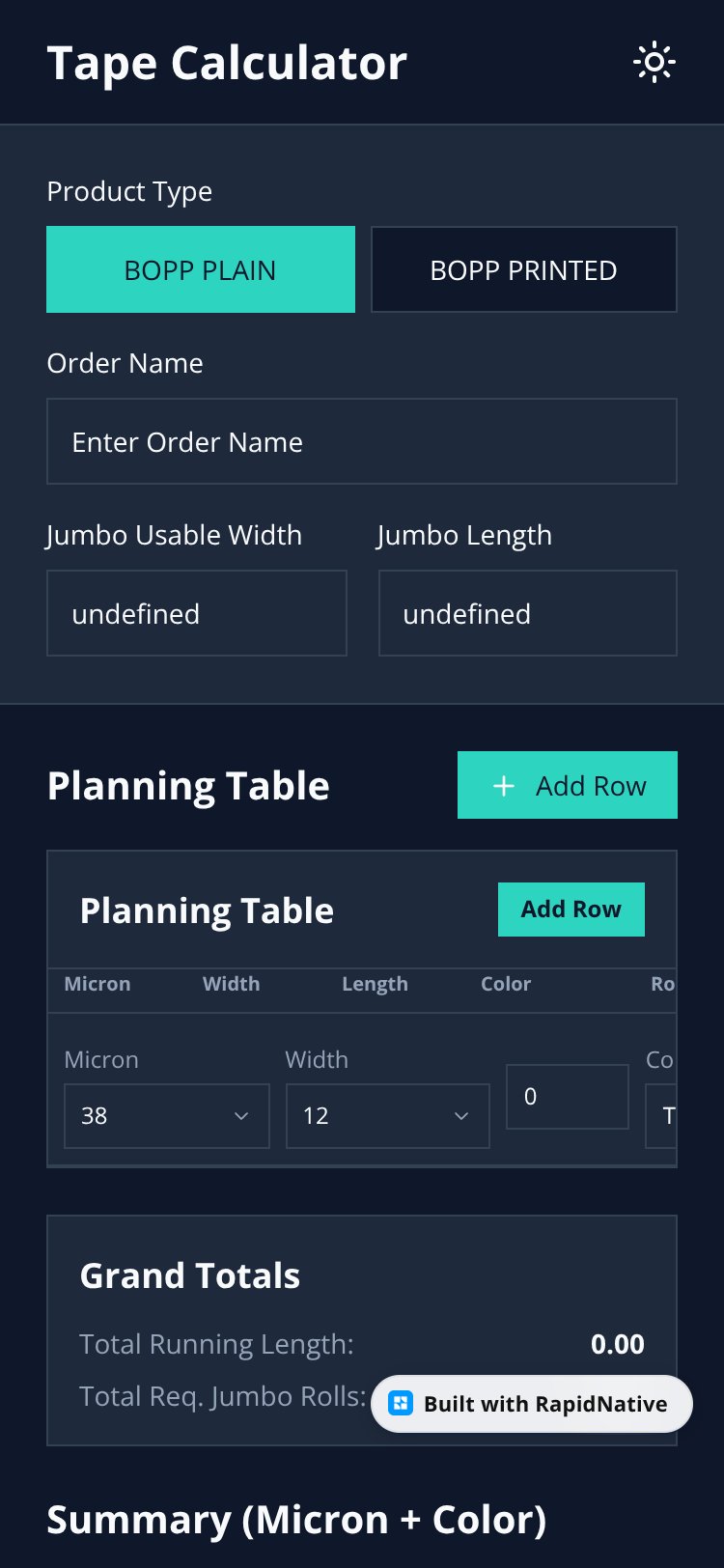Tape Calculator screen 1