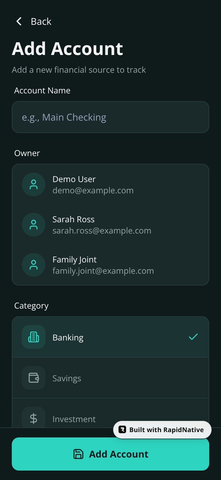 Family Wealth Tracker screen 3
