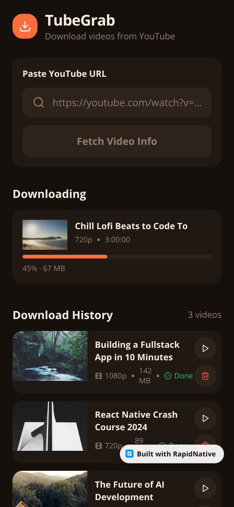 TubeGrab screen 1