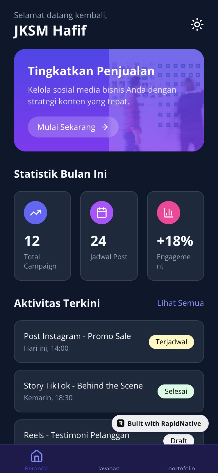 SocialMediaManager screen 1