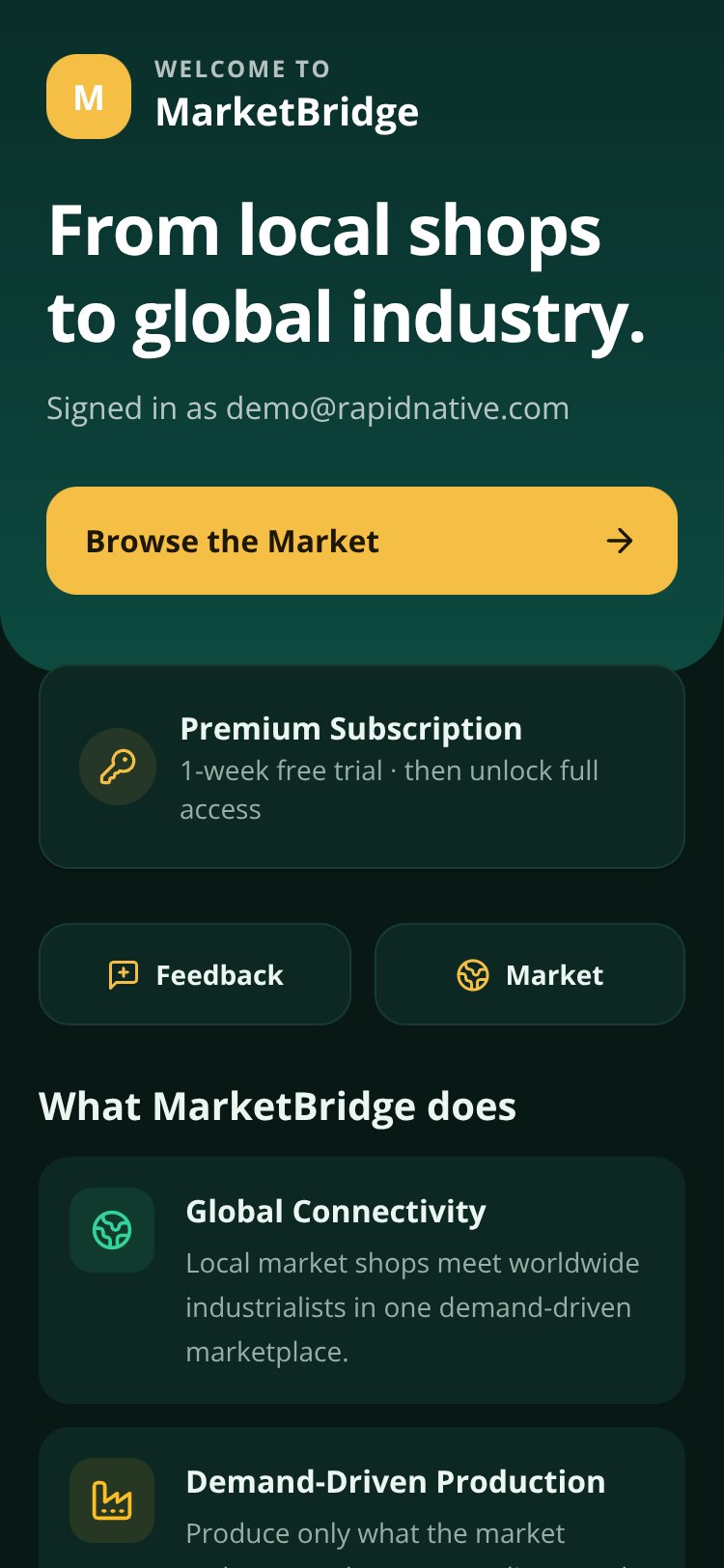 MarketBridge screen 2