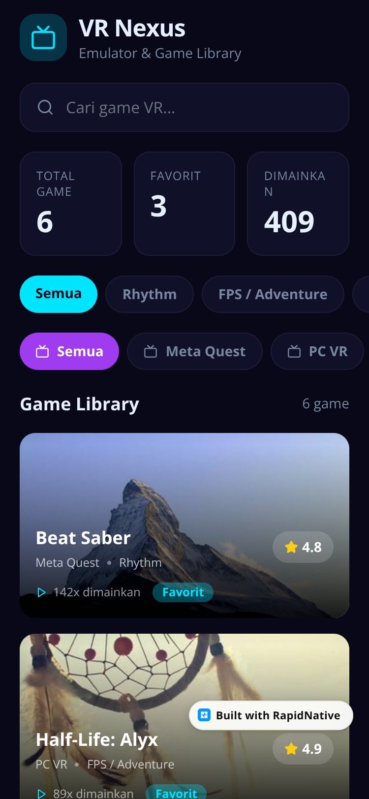 VR Nexus screen 1