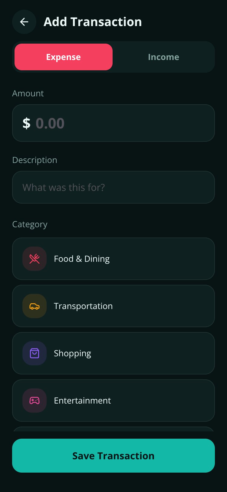 Budget Tracker screen 1