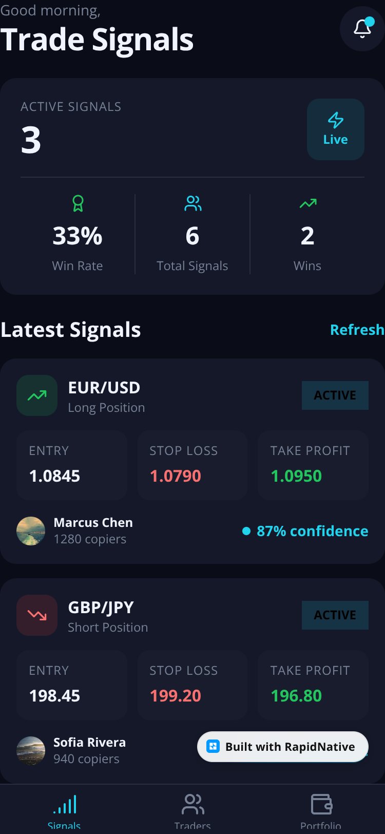 CopyTrade Signals screen 4
