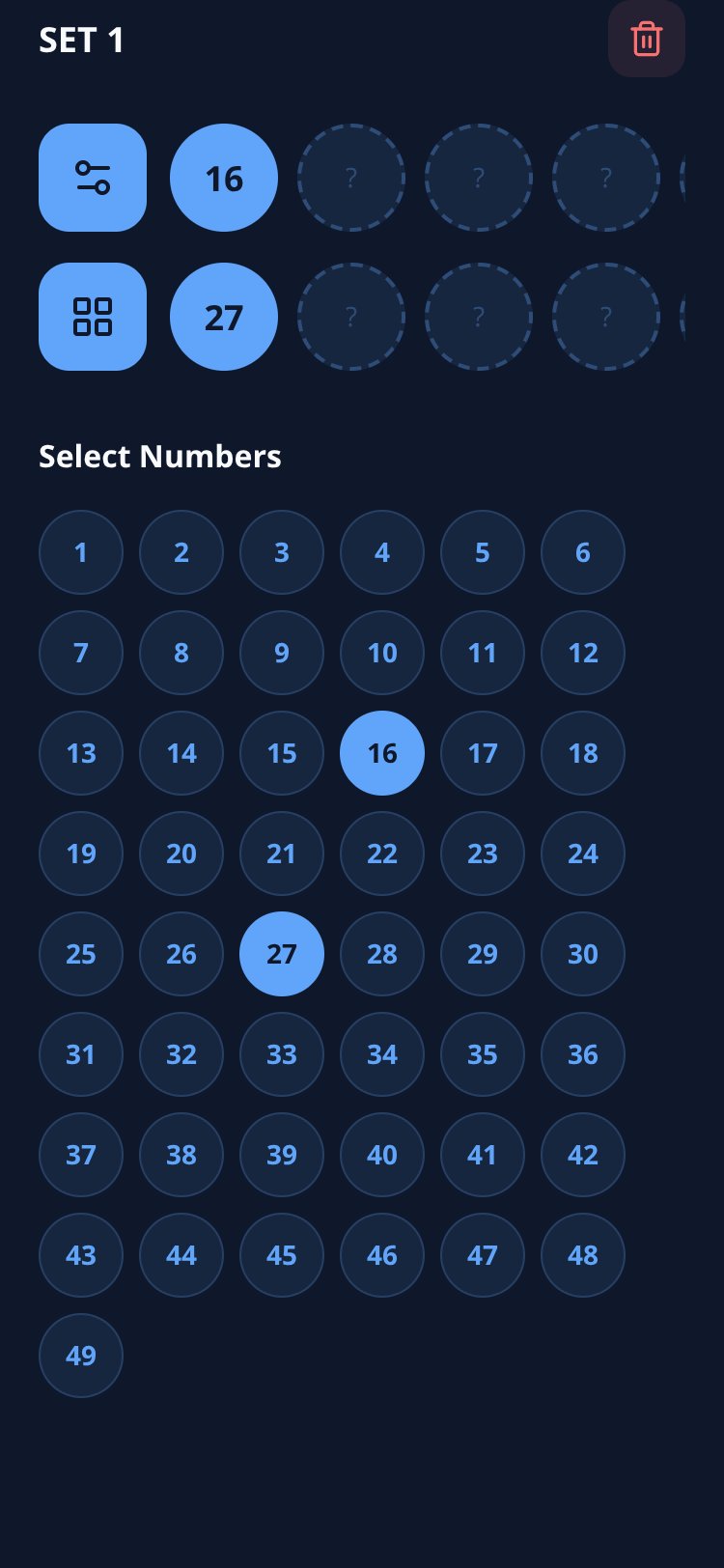 Lottery Picker screen 1