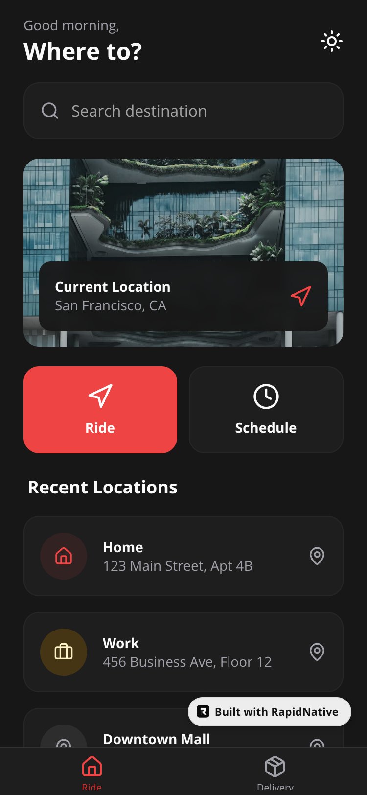 RideSwift screen 1