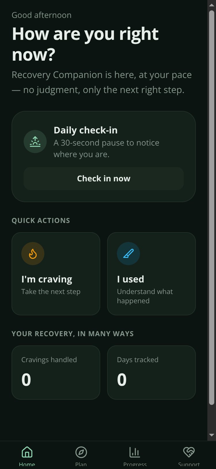 Recovery Companion screen 1