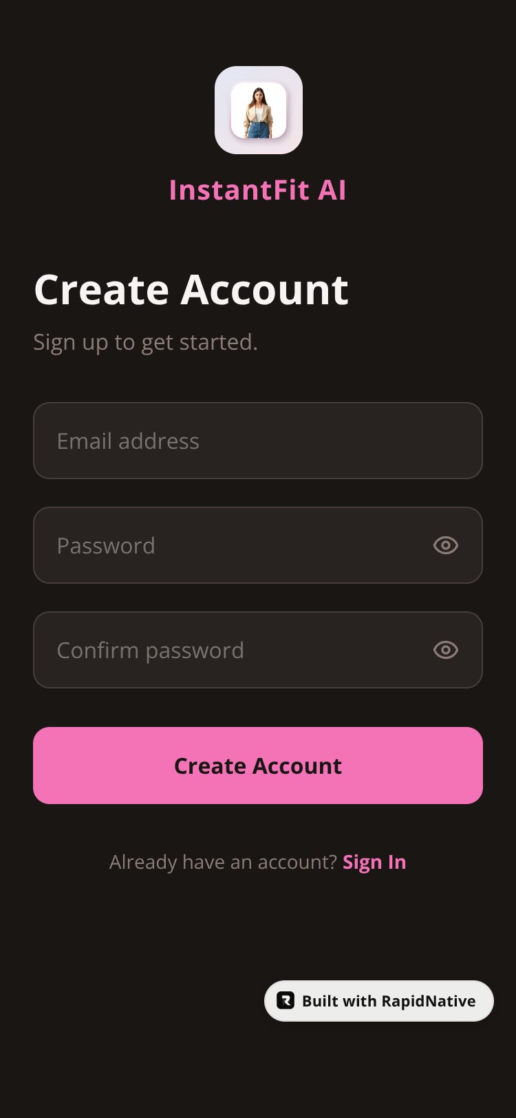 InstantFit AI screen 2