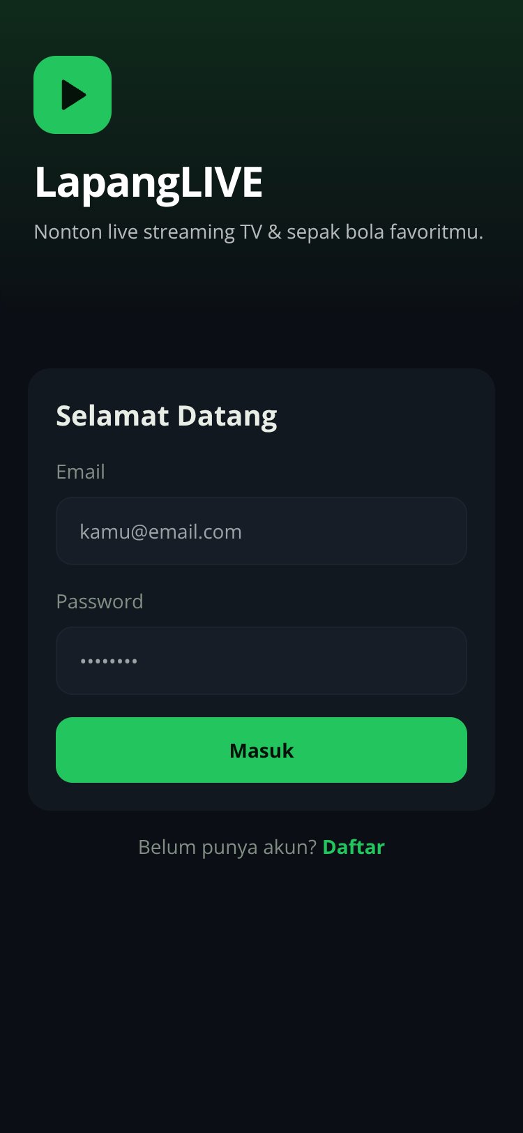 LapangLIVE screen 1