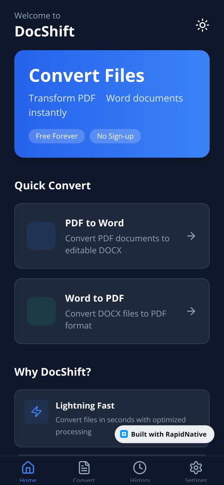 DocShift screen 1