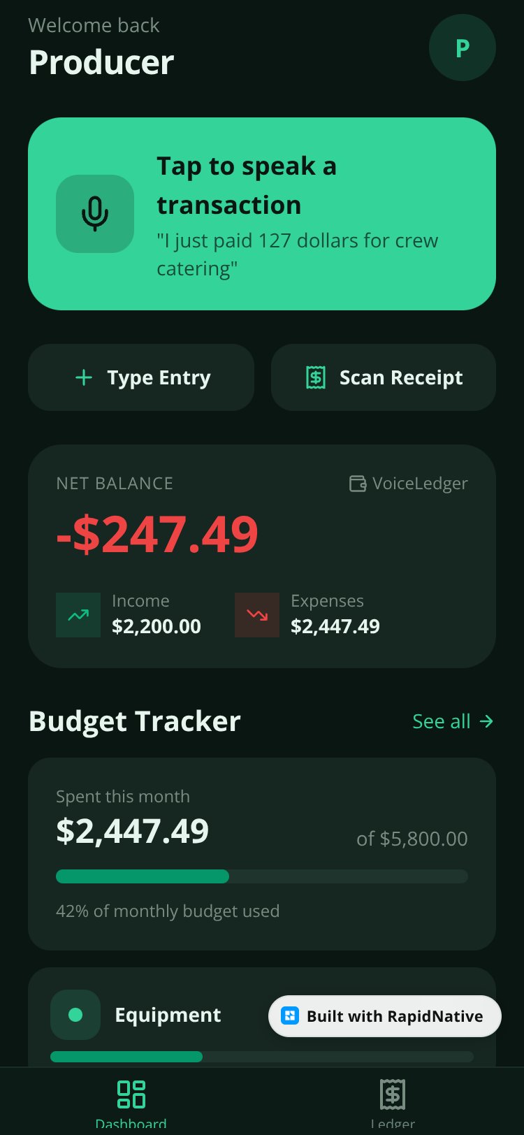 VoiceLedger screen 1