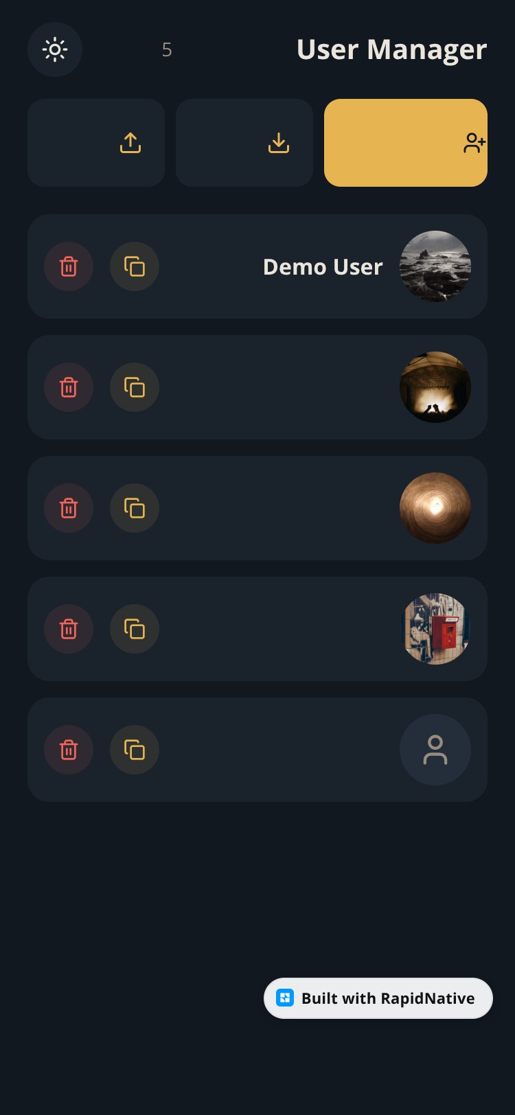 User Manager screen 1