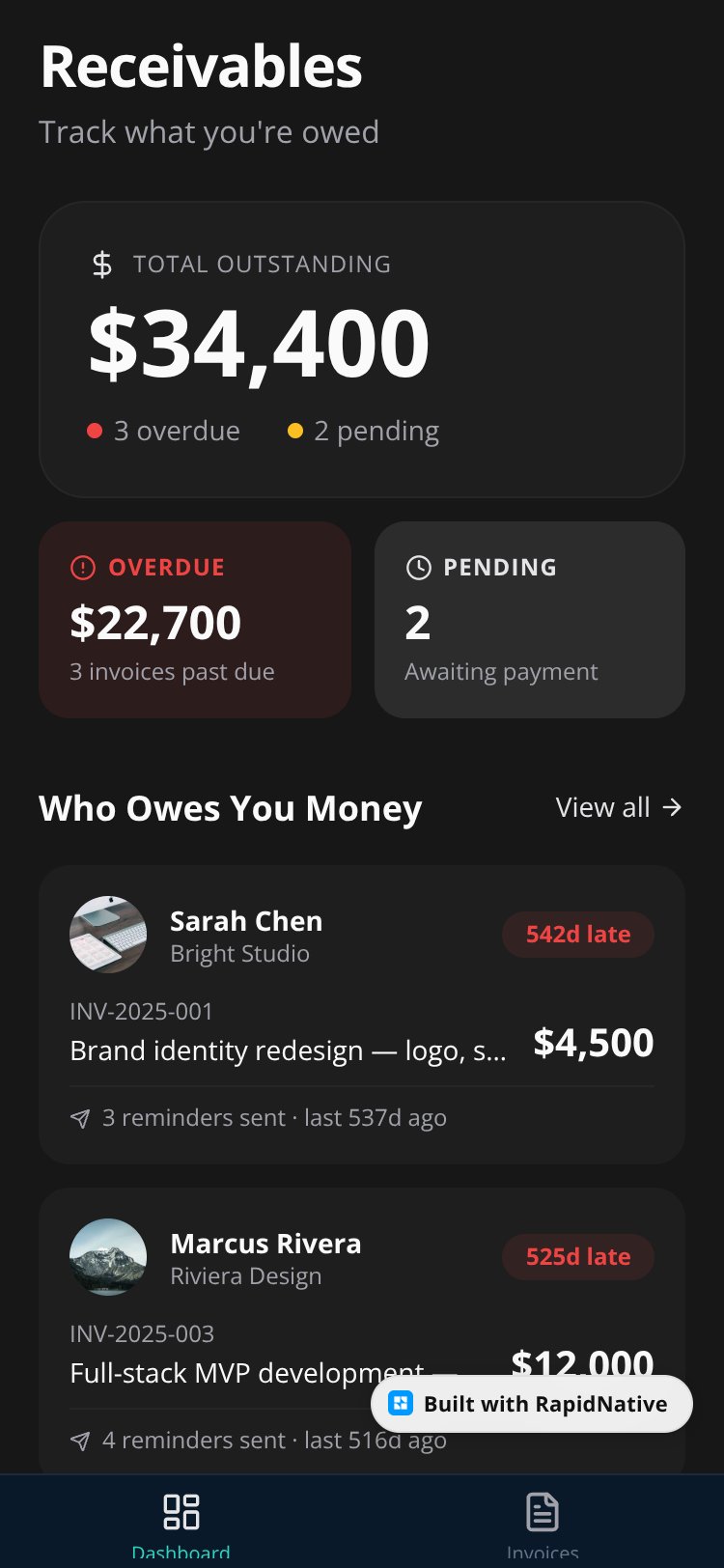 Receivables screen 3