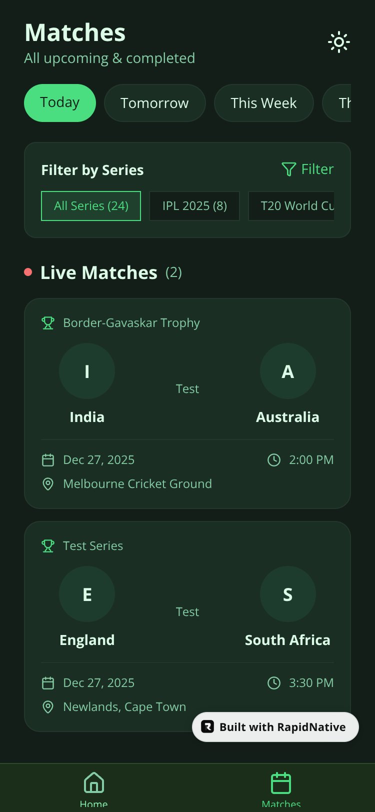 CricPulse screen 2