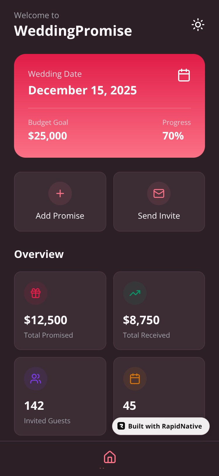WeddingPromise screen 1