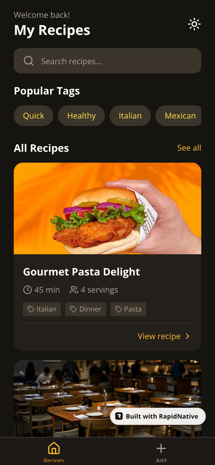 RecipeSnap screen 1