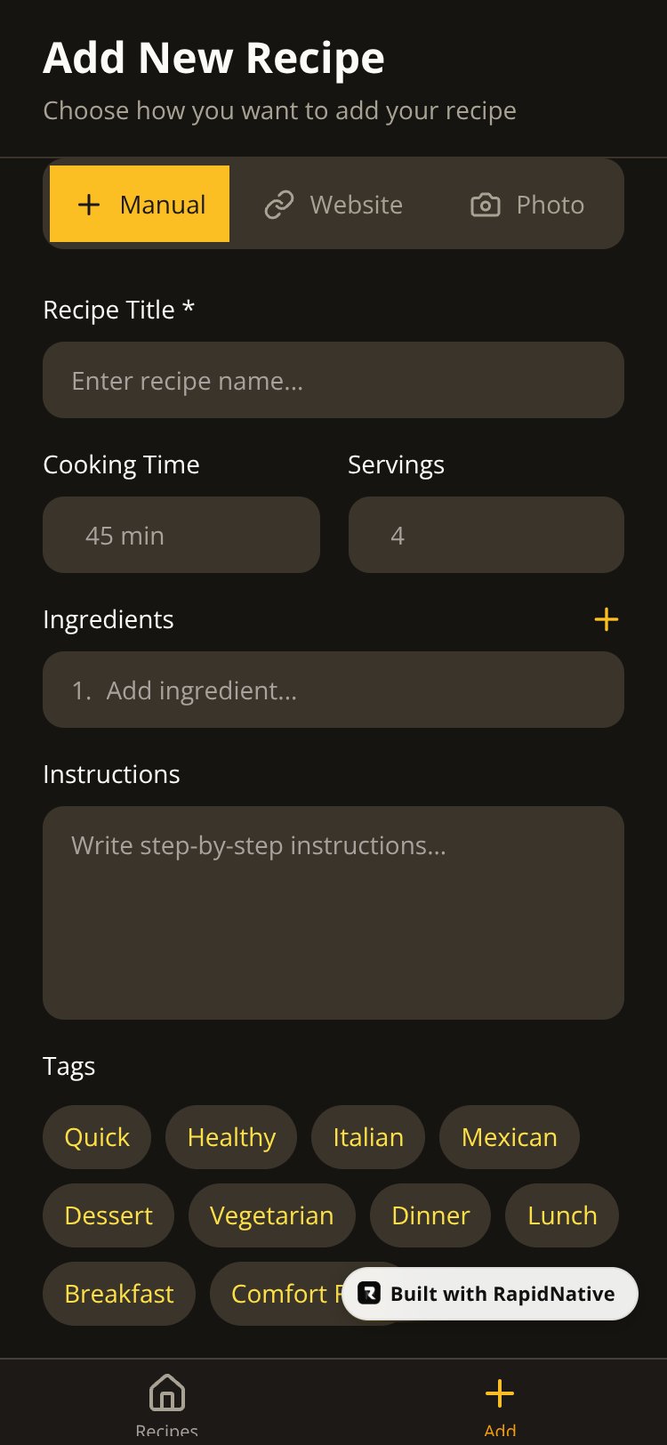 RecipeSnap screen 2