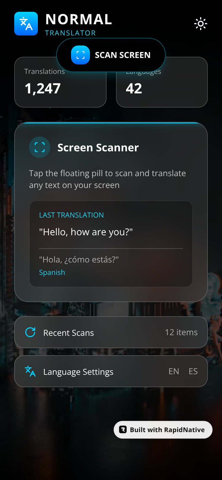 Normal Translator screen 1