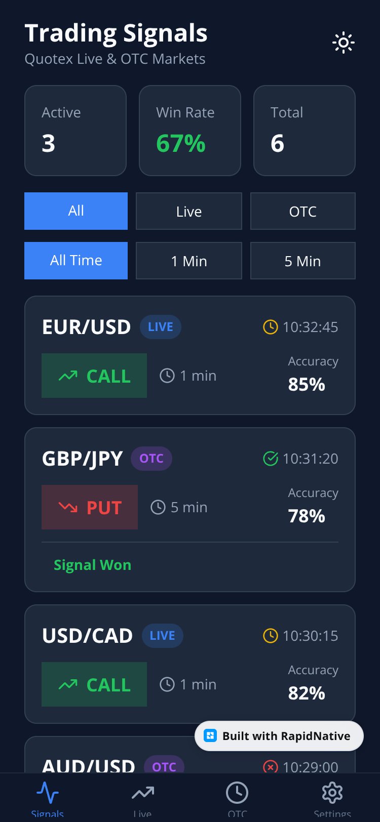 QuoteX Signals screen 3