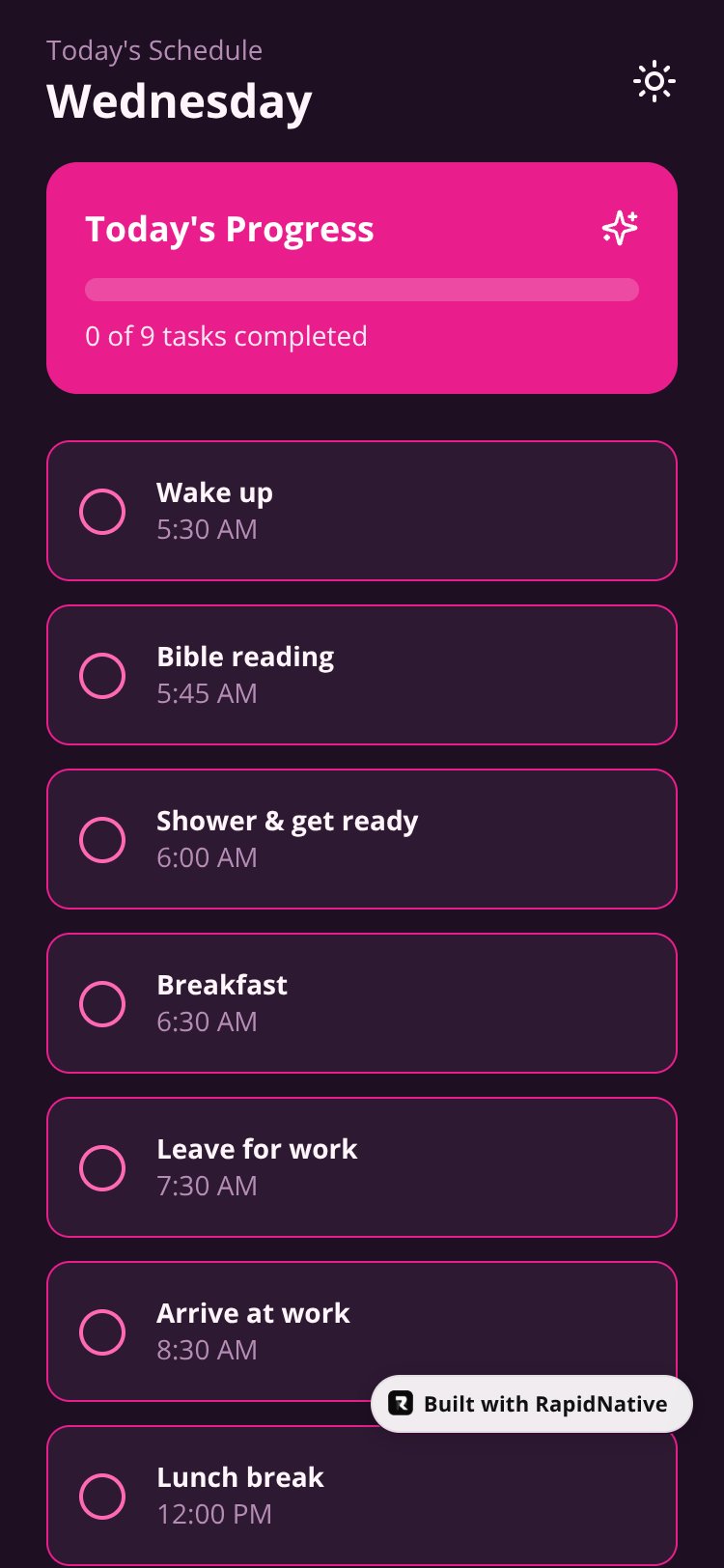 Julia's Schedule screen 2