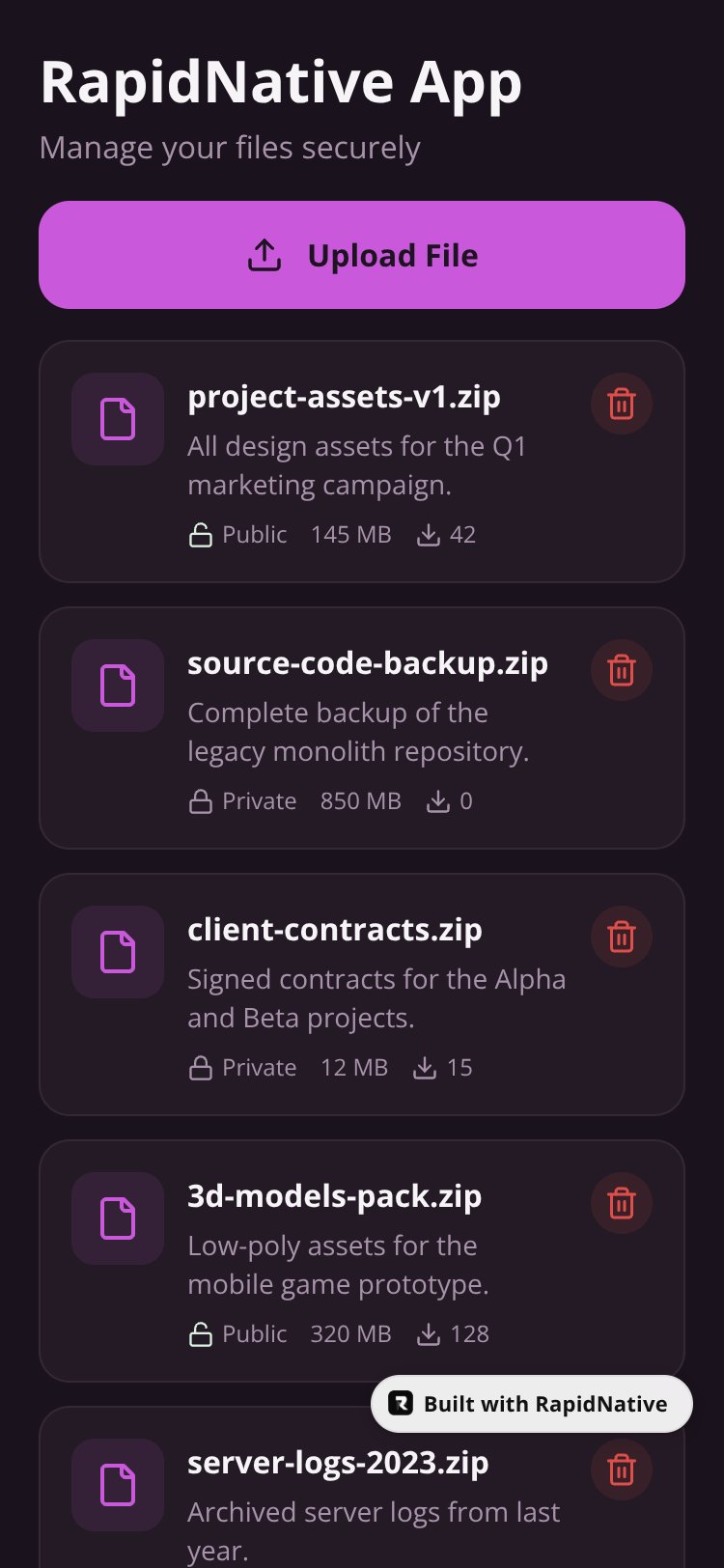 RapidNative App screen 2