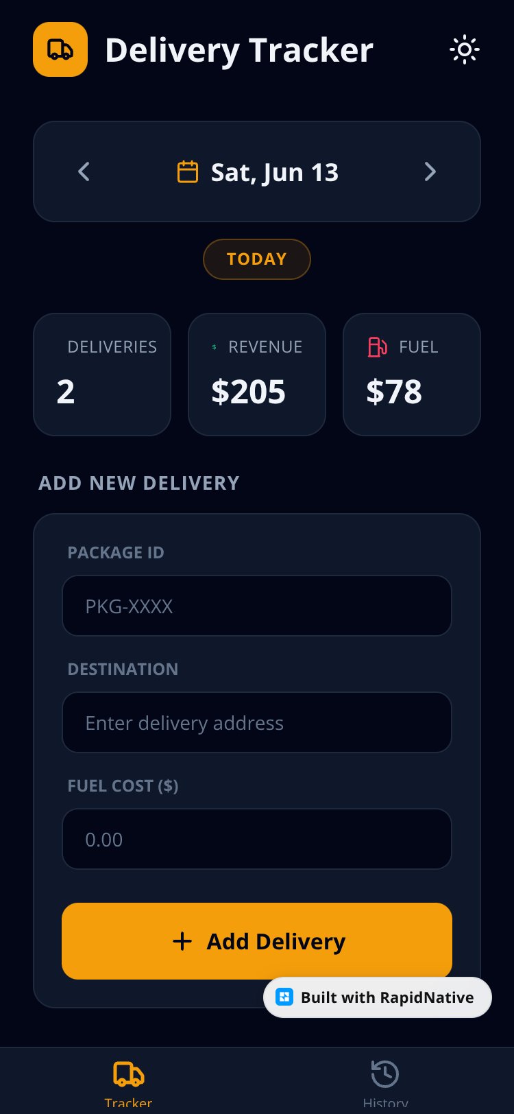 Delivery Tracker screen 2