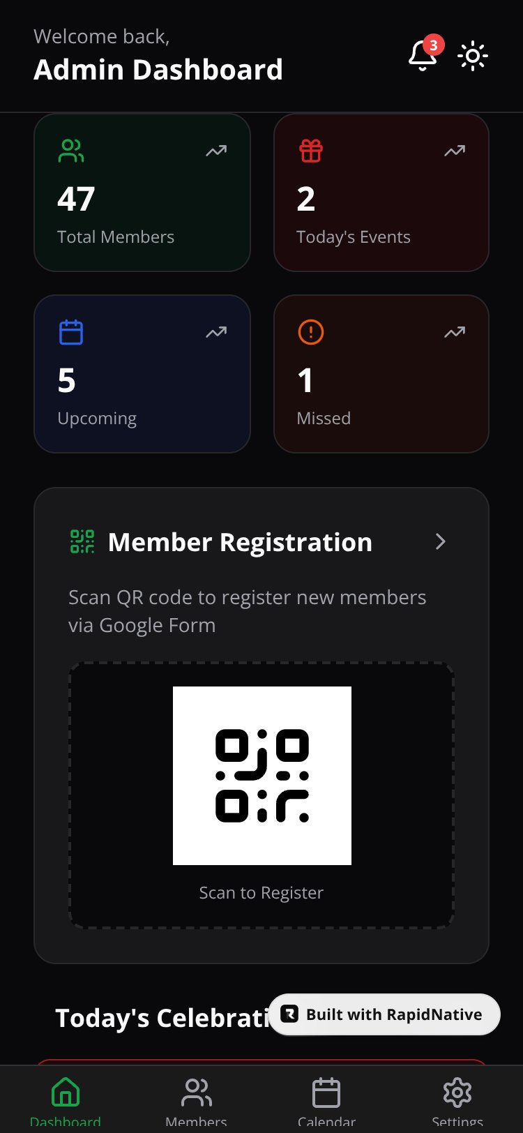 CelebrationHub screen 1