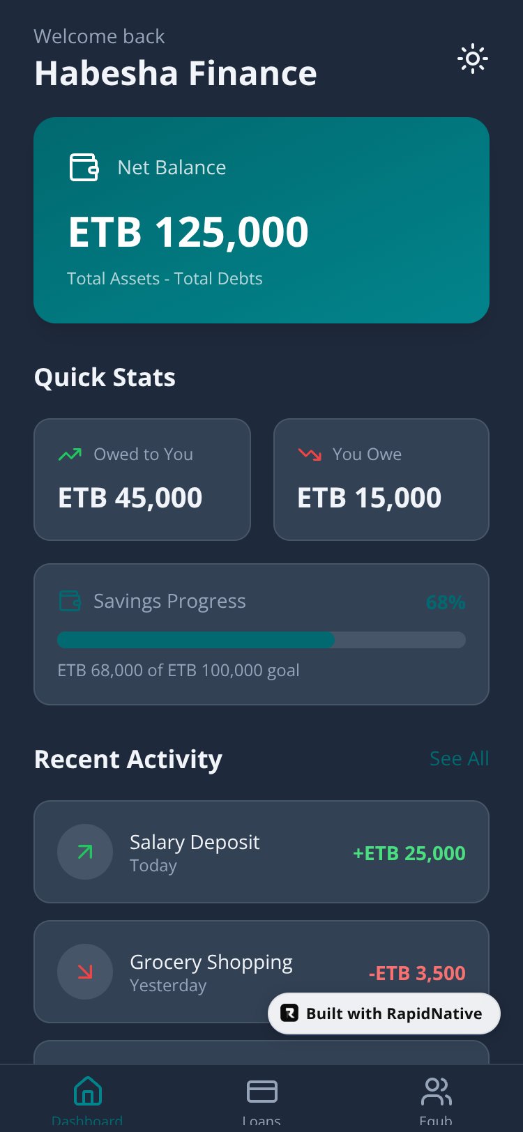 Habesha Finance screen 1