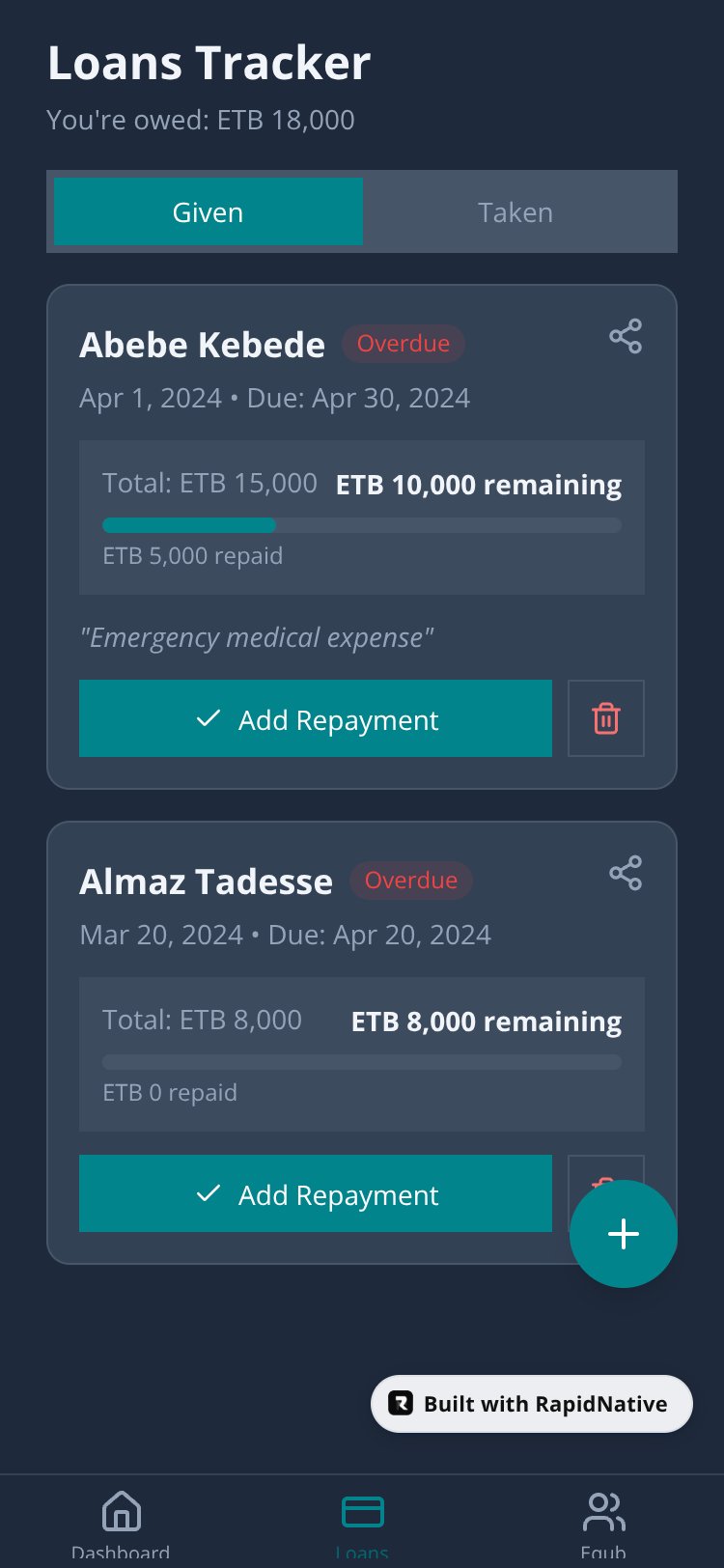 Habesha Finance screen 2